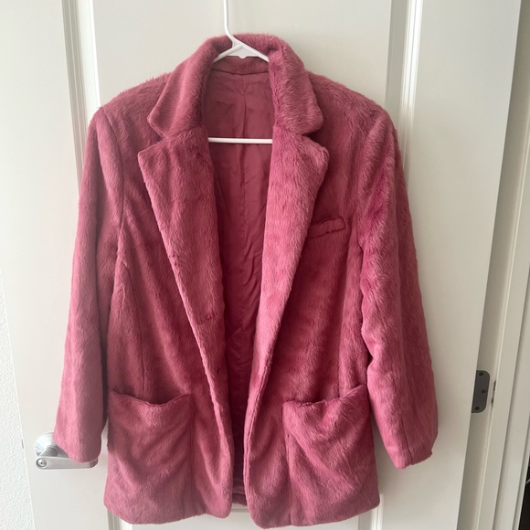 Jacuemus style Korean style lotso pink faux fur padded trench shearling coat - Picture 5 of 7